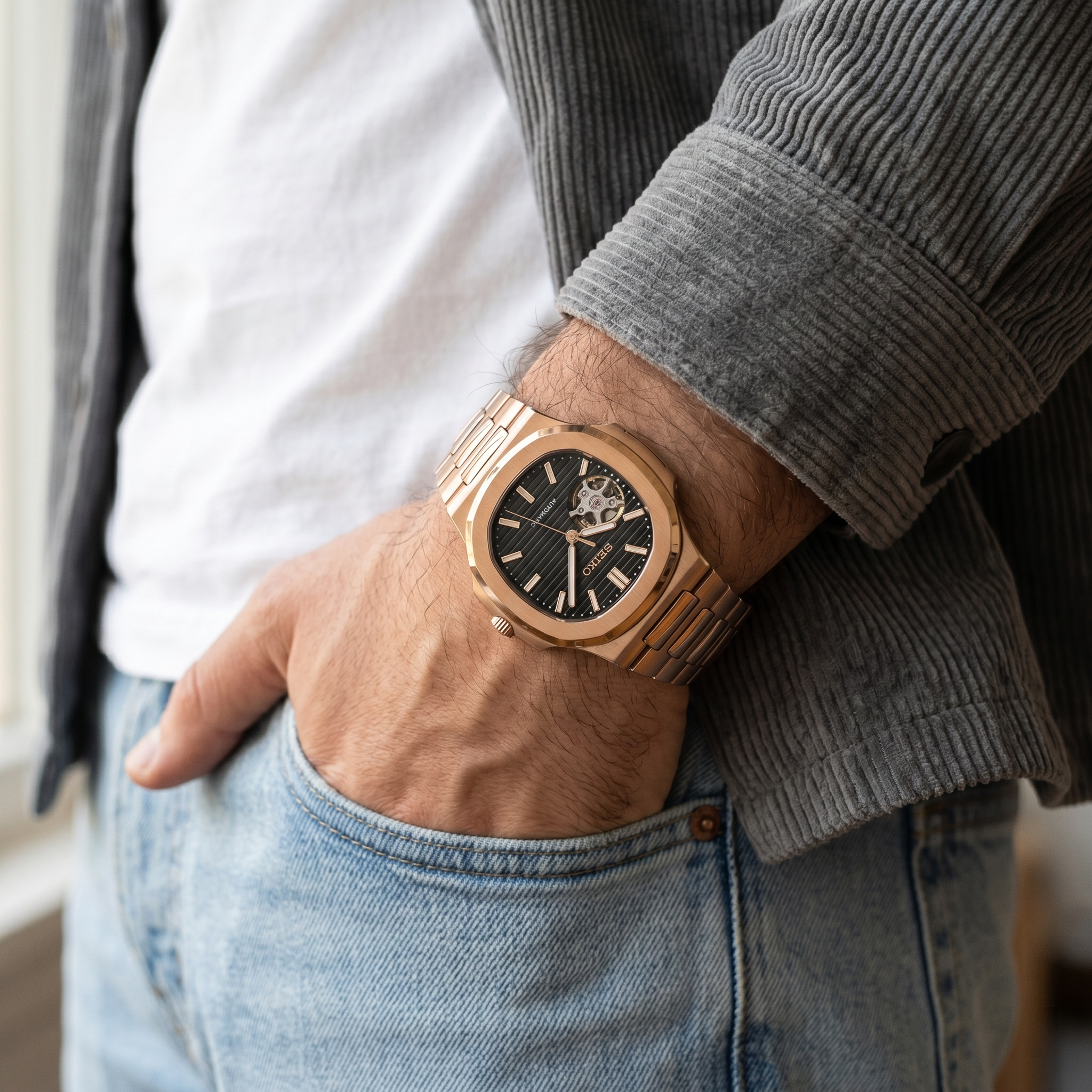 Saint Valmont Maris - ROSE GOLD & BLACK (OPEN HEART) — Lifestyle wrist