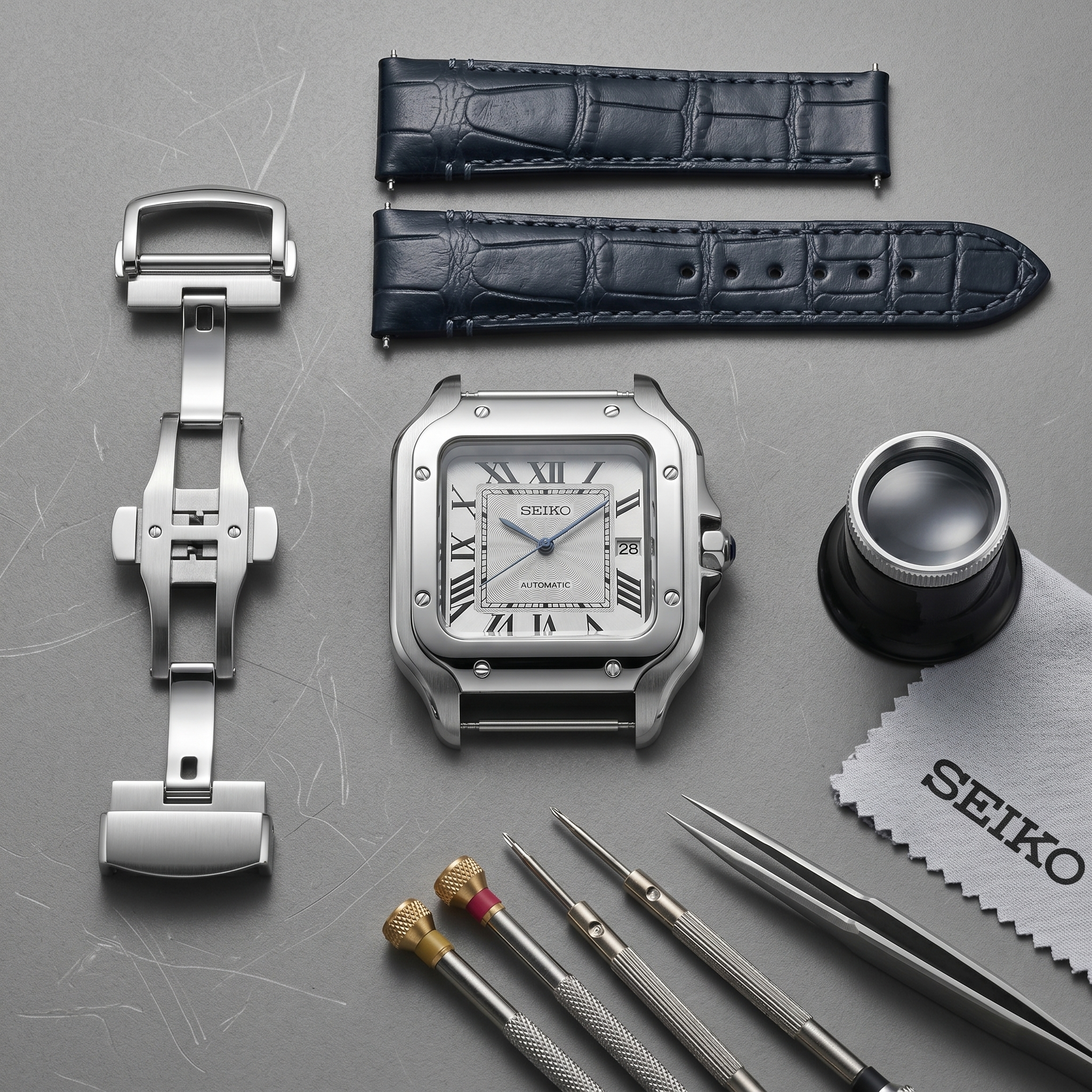 Saint Valmont Carré - (BLACK LEATHER STRAP) — Craftmanship detail