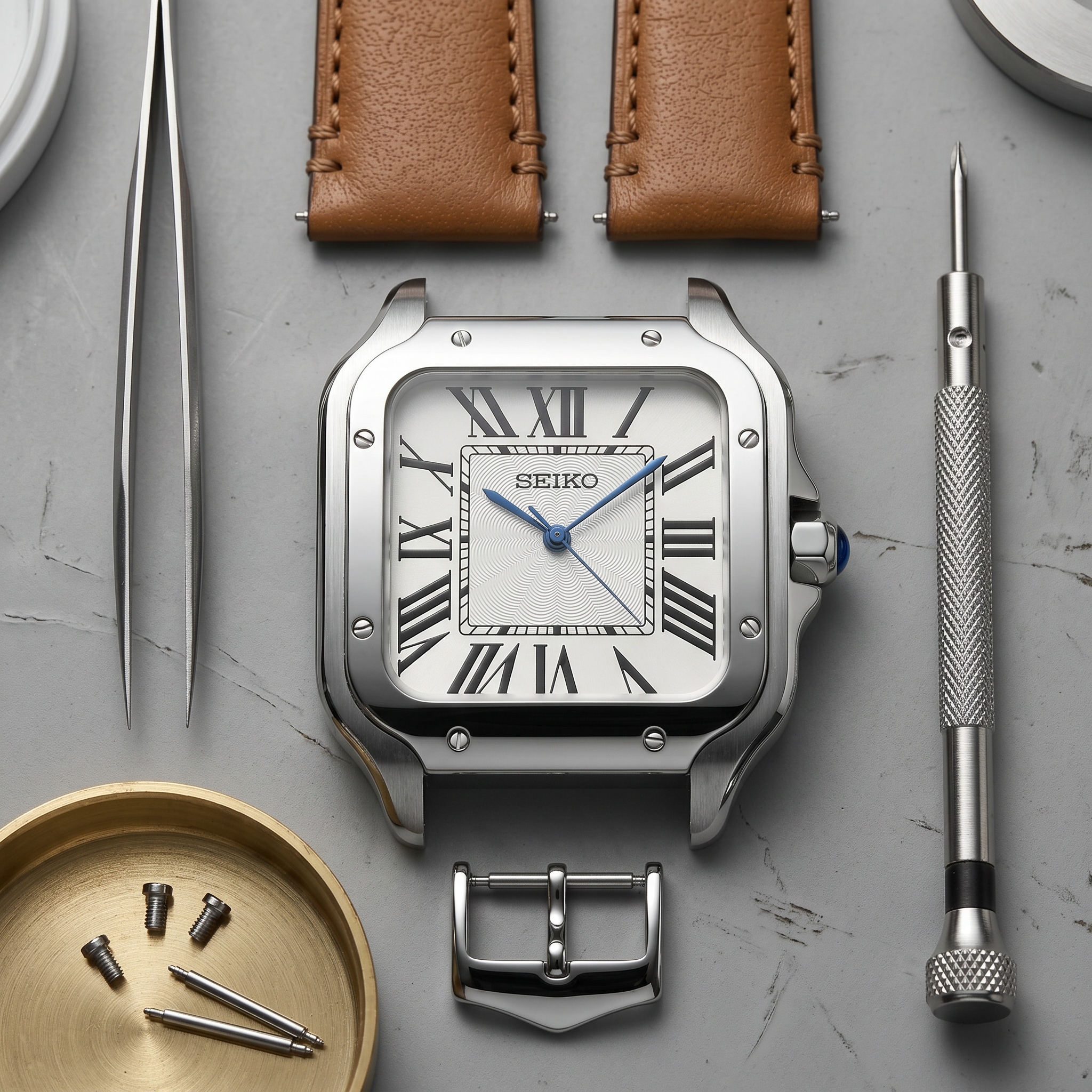 Saint Valmont Carré - BROWN (LEATHER STRAP) — Craftmanship detail