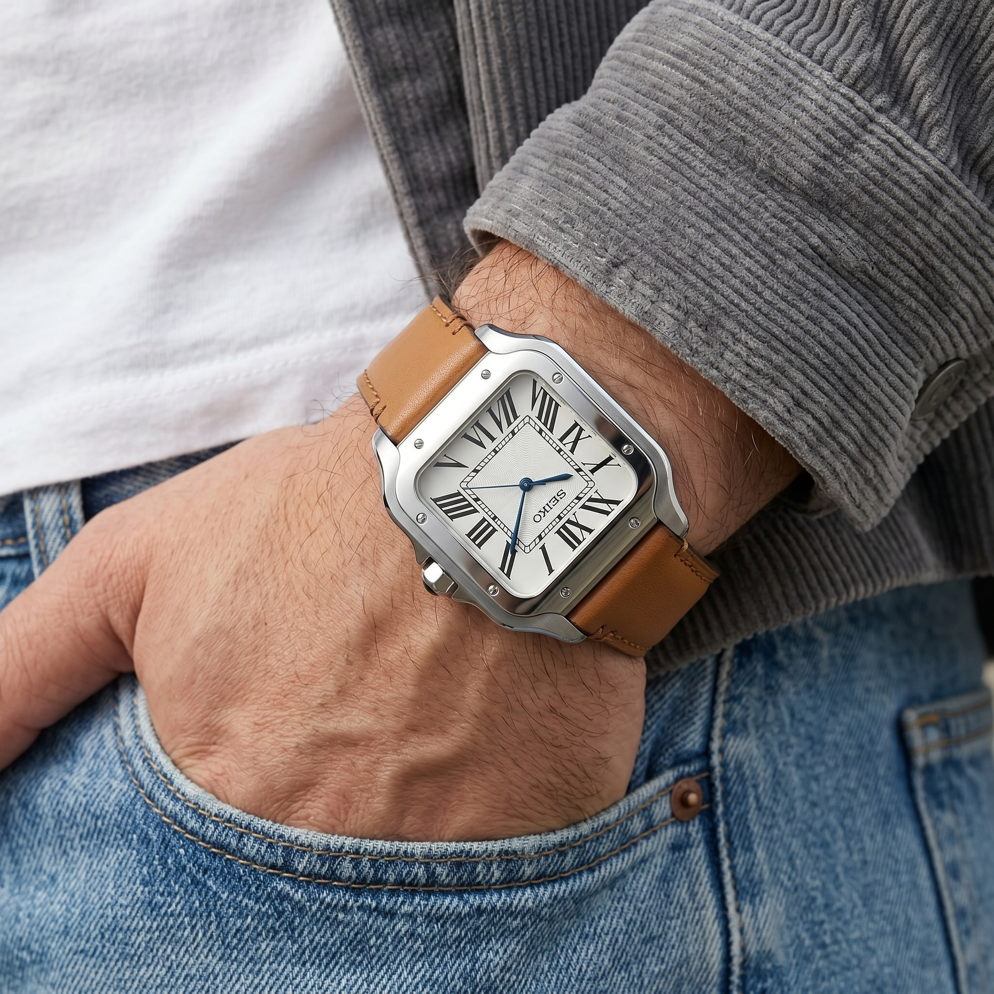 Saint Valmont Carré - BROWN (LEATHER STRAP) — Lifestyle wrist