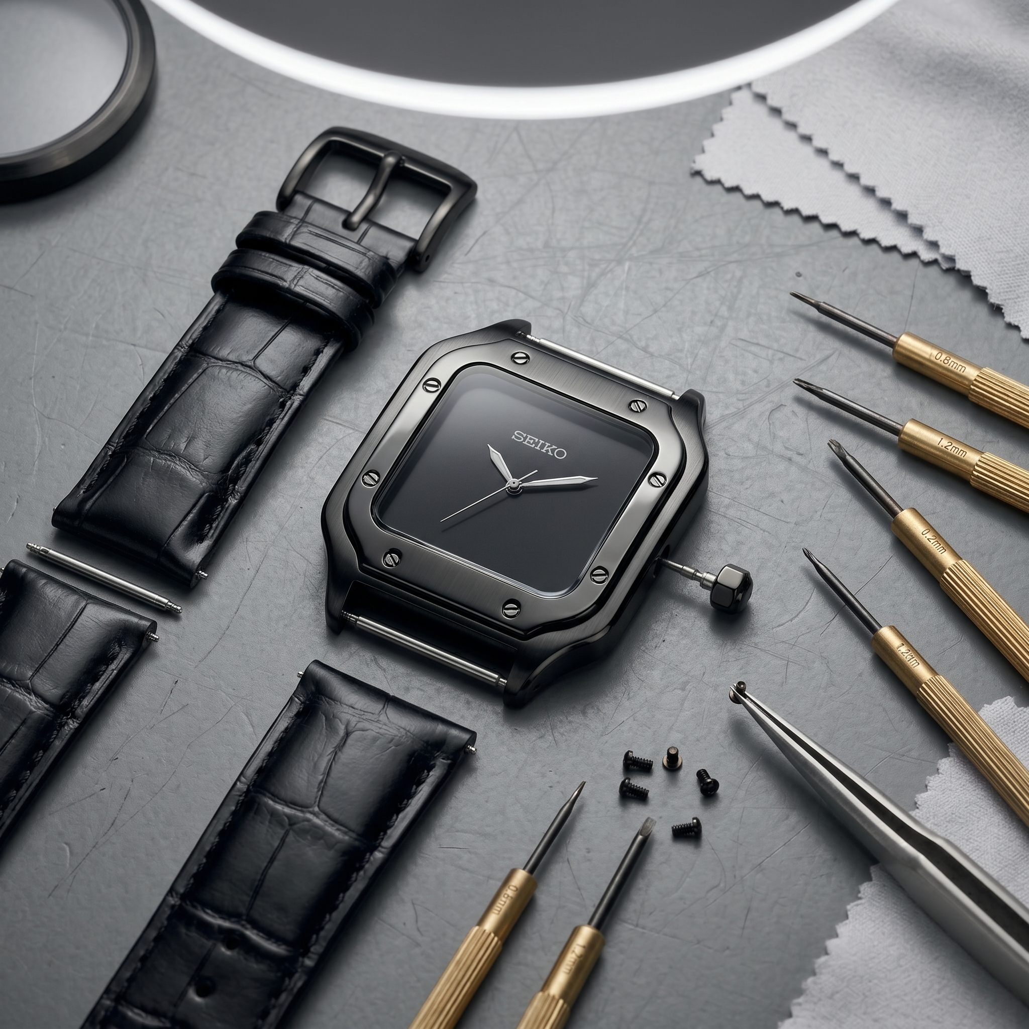 Saint Valmont Carré - BLACKED OUT (LEATHER STRAP) — Craftmanship detail