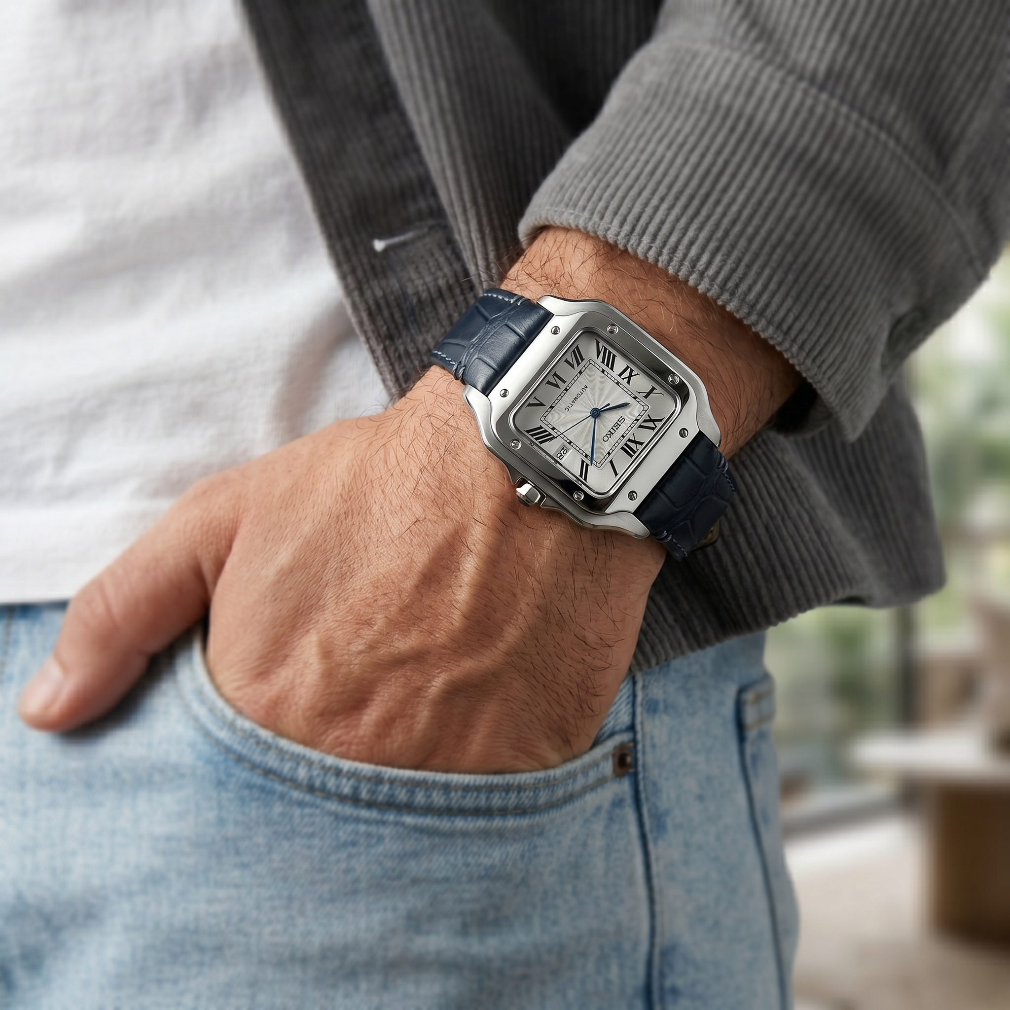 Saint Valmont Carré - (BLACK LEATHER STRAP) — Lifestyle wrist