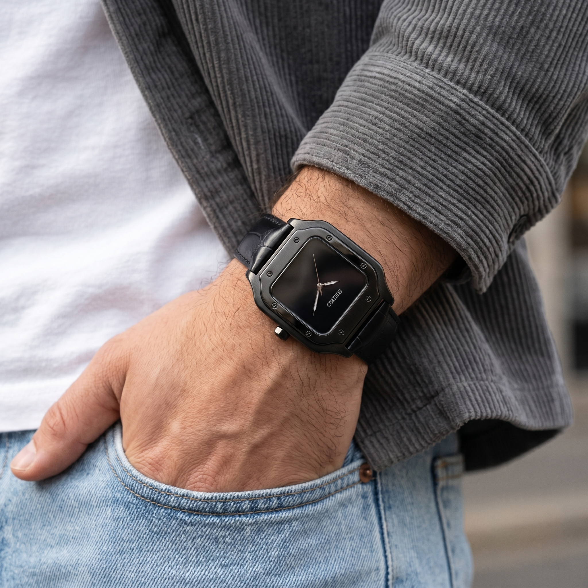 Saint Valmont Carré - BLACKED OUT (LEATHER STRAP) — Lifestyle wrist